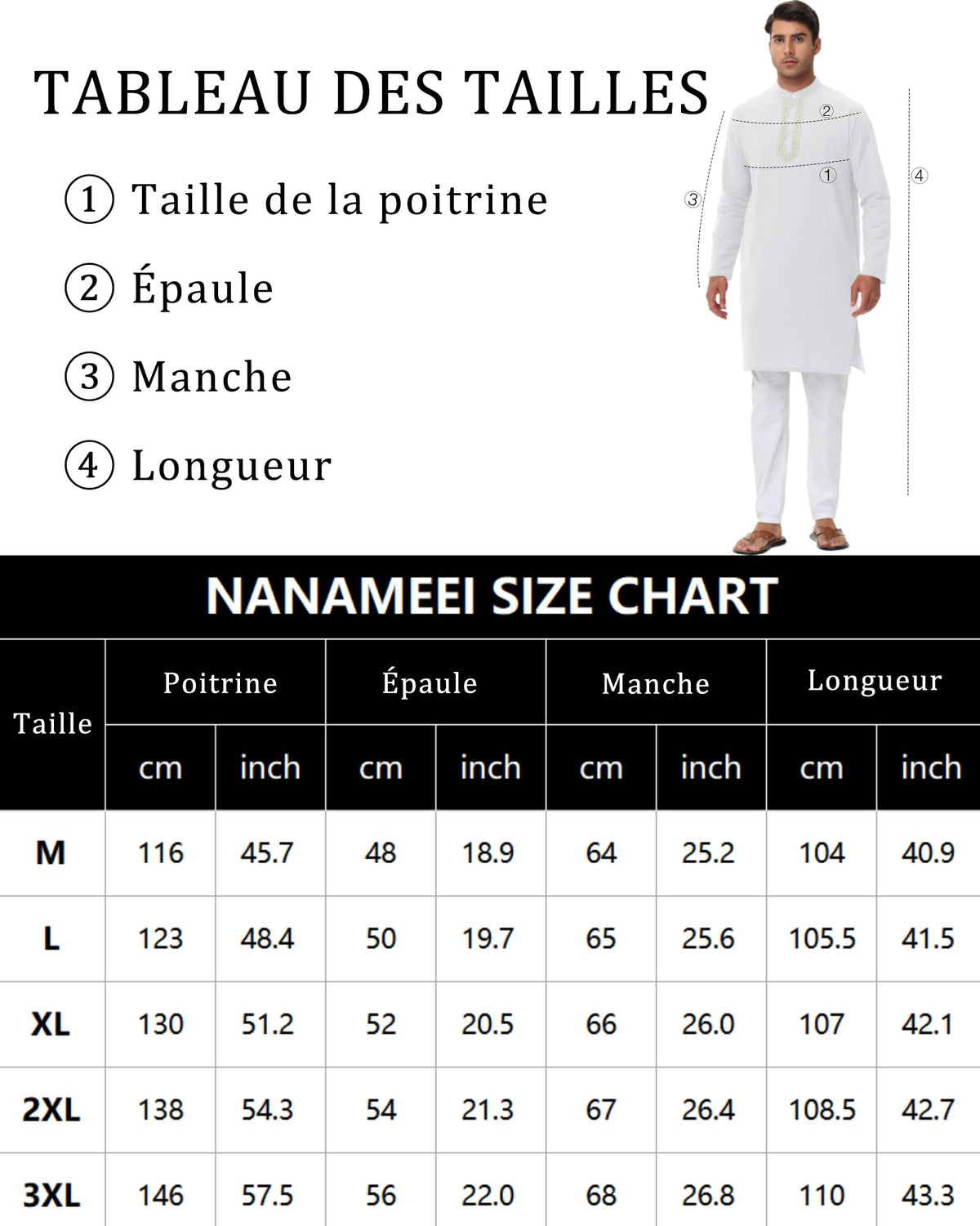 kurta Homme en Coton et Lin Manches Longues Traditionnel