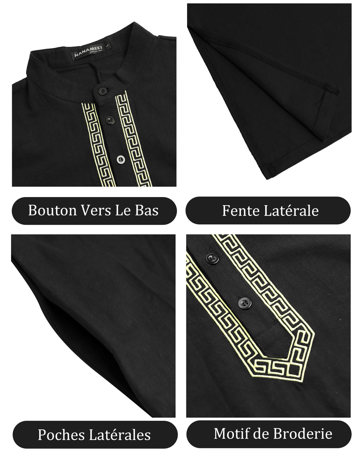 kurta Homme en Coton et Lin Manches Longues Traditionnel